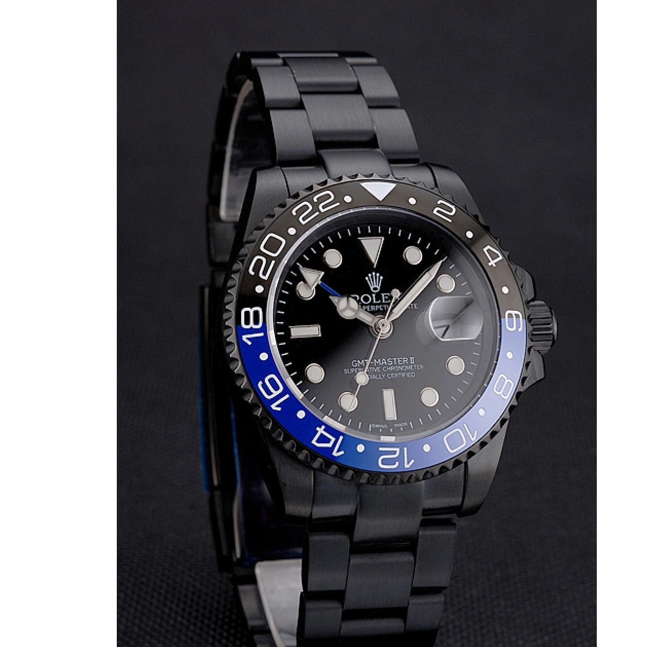 Aaa fake watches II And Case Black Black Master Rolex PVD And Dial Black Swiss Bracelet GMT Blue Bezel 1014